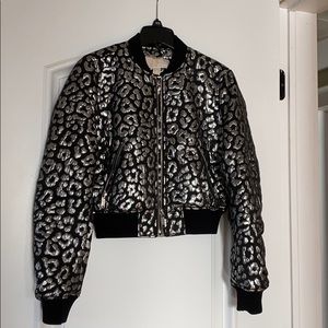 Metallic leopard bomber jacket